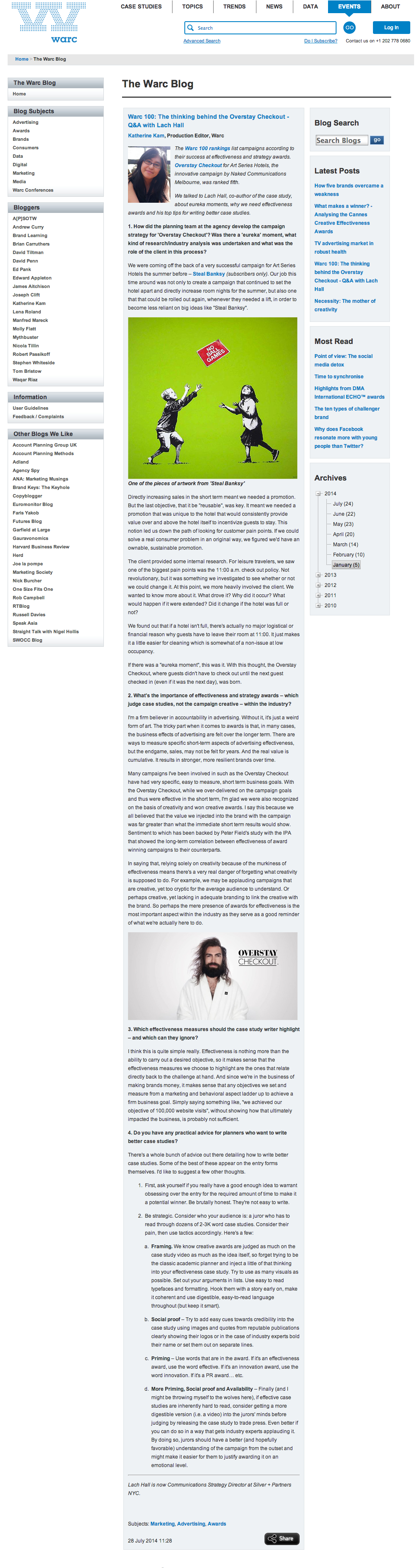 Lach_Hall_Warc 100  The thinking behind the Overstay Checkout   Q A with Lach Hall   warc.com